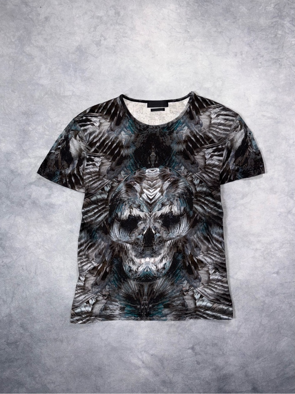 RARE ALEXANDER MCQUEEN Skull Archive Feather Gothic Y2K Luxury Vintage T Shirt